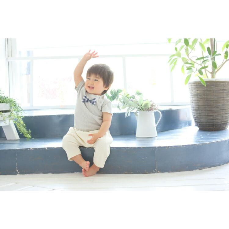 子供服 半袖 蝶ネクタイ リブTシャツ 70 80 90 95cm ベビー 綿 
