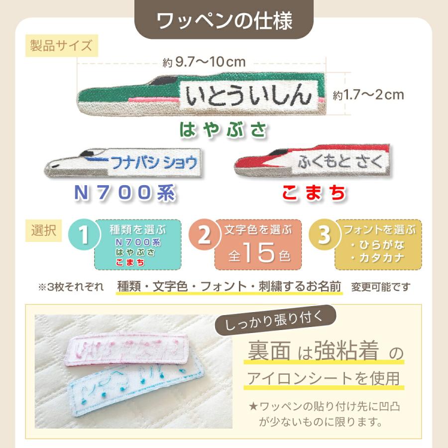 お名前ワッペン（小） 新幹線 お名前ワッペン 選べる3枚セット N700系 はやぶさ こまち