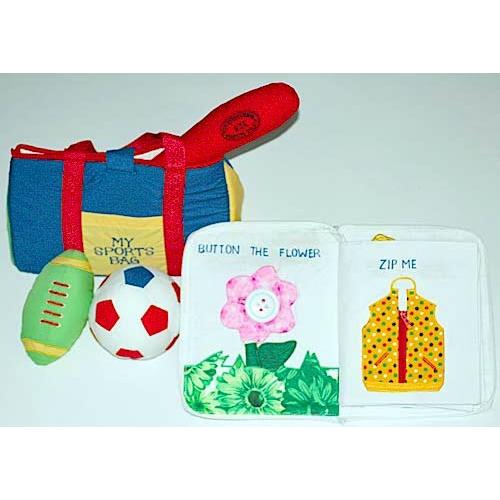 布おもちゃ 布絵本 MY QUIET BOOKブルーストライプ&布おもちゃ"MY SPORTS BAG"ファンタイムプレイ&ラーンギフトセット 送料無料_1