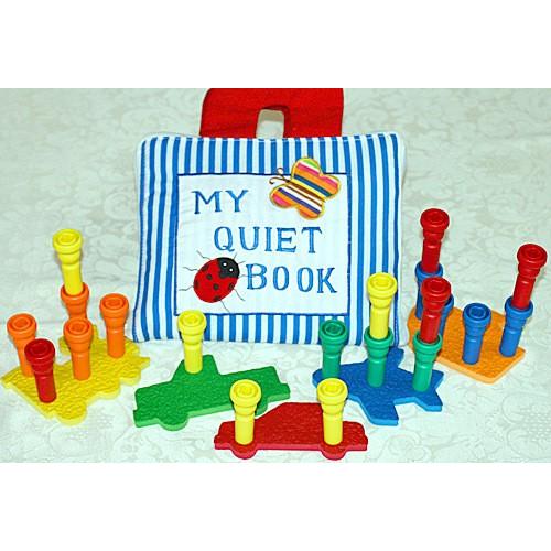 布絵本 MY QUIET BOOK ブルーストライプ &ローリー知能開発玩具ペッグボードセット　プレイ&ラーンギフトセット!!　幼児教育