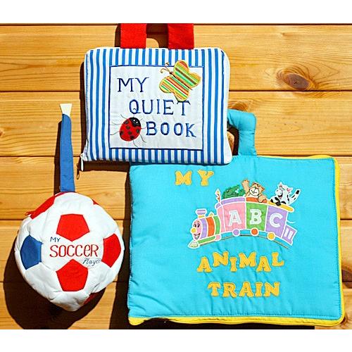 布ピクチャーブックMY QUIET BOOK青碧縞模様\u0026MY ABC ANIMAL TRAIN 青碧  \u0026おまけ付き添い人サッカープレイヤーズ     掻き鳴らす\u0026ラーンギフトセット おもちゃ-知育玩具