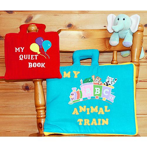 布絵本MY QUIET BOOKバルーン英語刺しゅう版とMY ABC ANIMAL TRAIN ブルーとおまけ付きふわふわぬいぐるみ
