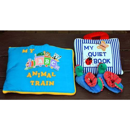 布絵本 布絵本 MY QUIET BOOK ブルーストライプ--MY ABC ANIMAL TRAIN ブルー--おまけ付ルームシューズ ファンタイムシリーズ 知育 無料ギフトラッピング