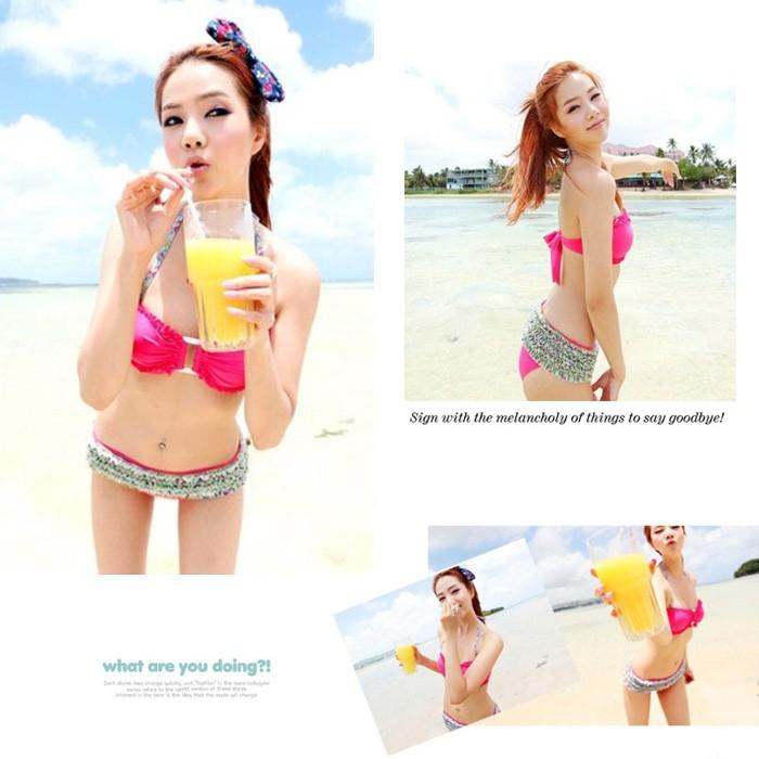 水着 ビキニ 2025 新作 送料無料水着 レディース 2点セット ティアードフリル ハイウエスト タンキニ 2点セット 花柄 大きいサイズ ホルターネック レース | KOEISTORE | 06