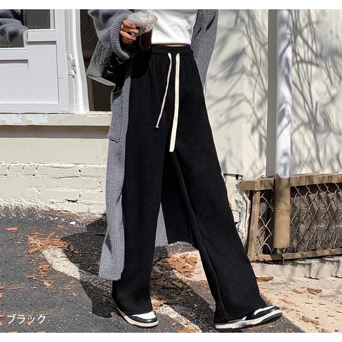 KOEISTORE 裏起毛 ワイドパンツ レディース 春 夏 春夏 黒 リブ