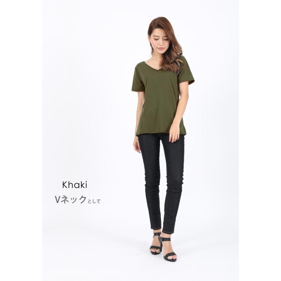 Tシャツ レディース 半袖 Vネック 2way 秋 冬 秋冬 黒 グレー カットソー クロス ホワイト 白 カーキ ネイビー 無地 チュニック トップス 大人 送料無料 Y3023 Koei Store 通販 Yahoo ショッピング