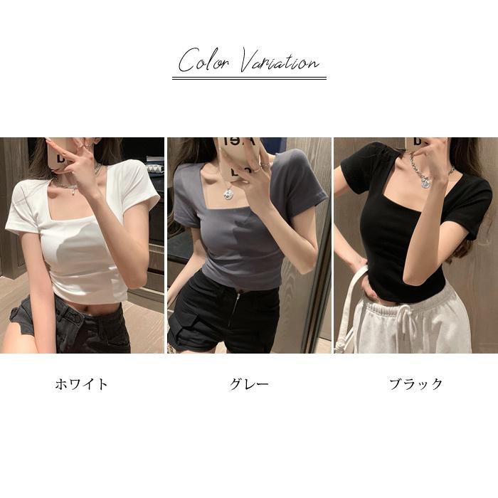 Tシャツ レディース 春 夏 春夏 白 黒 カットソー Tシャツ 無地 クロップドシャツ ショート丈 半袖 ホワイト ブラック グレー カジュアル 20代 30代 送料無料｜koei｜07