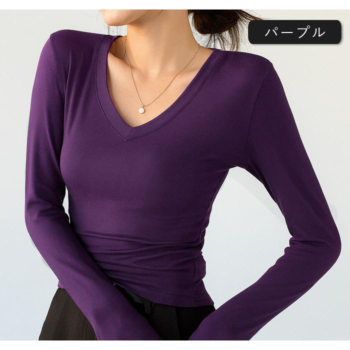 長袖カットソー Vネック パープル系 KOEISTORE（コウエイストア） カットソー レディース 春 夏 春夏 黒 白