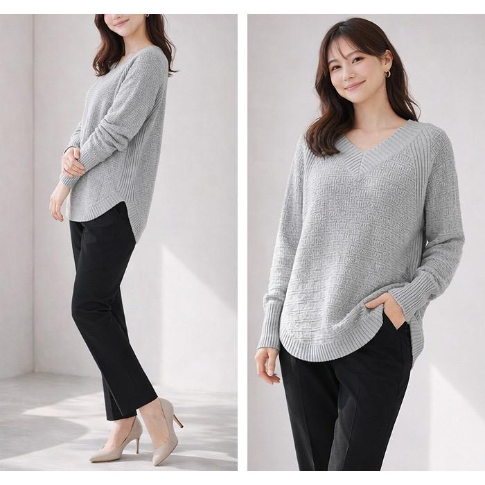 Coyseio グレー リブニット 長袖チュニック KOEISTORE（コウエイストア） ニット レディース トップス 春 夏 春夏