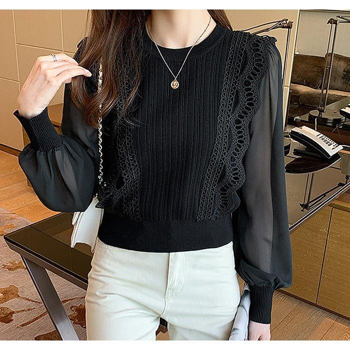 KOEISTORE ニットトップス レディース 春 夏 春夏 白 黒 長袖 KOEISTORE ニットトップス レディース 春 夏 春夏 白 黒 長袖