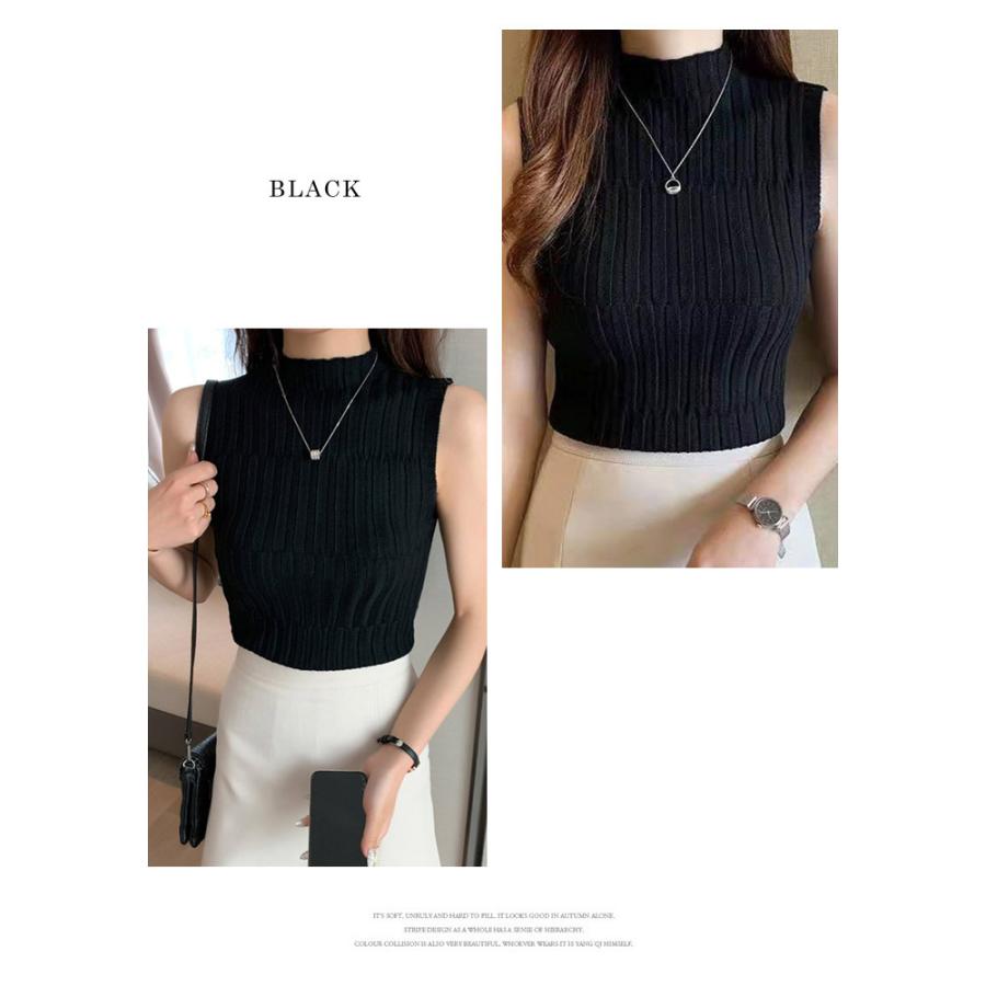 RIM.ARK ノースリーブ ニットトップス 黒 レディース 春夏 RIM.ARK（リムアーク）の「Both v half sleeve tops ボースVハーフ
