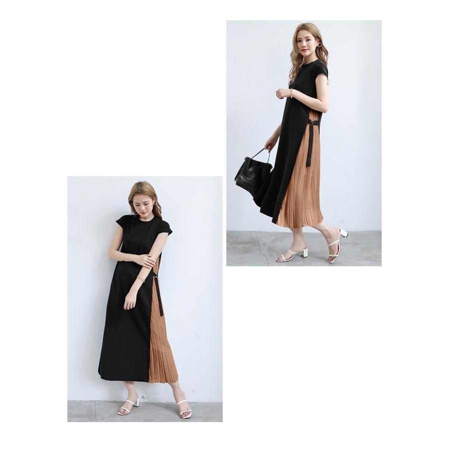 KOEISTORE ワンピース レディース 春 夏 春夏 黒 ロング プリーツ  