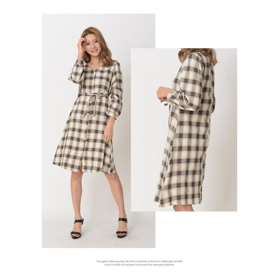 ワンピース レディース 秋 冬 秋冬 シャツワンピース ひざ丈 ミモレ丈 