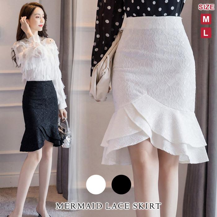 マーメイドスカート ひざ丈 レディース 秋 冬 秋冬 黒 白 スカート マーメード 総レース タイト ミディアム ホワイト ブラック 大人 代 30代 40代 送料無料 Y7081 Koei Store 通販 Yahoo ショッピング