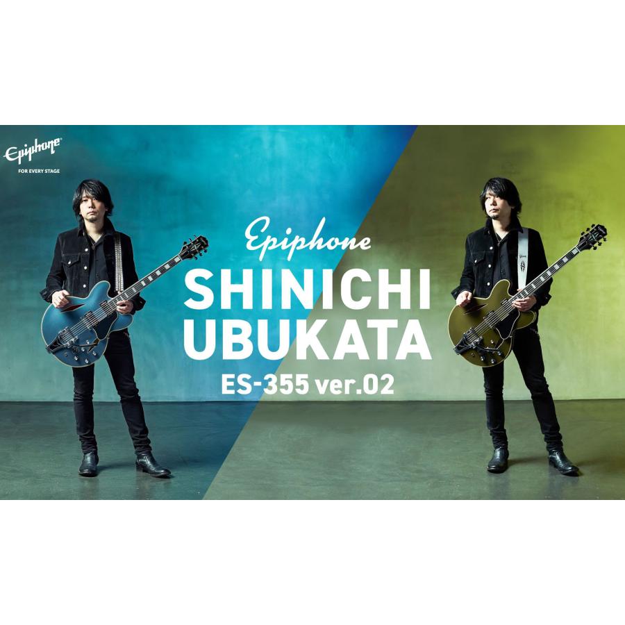 Shinichi Ubukata ES-355 Custom Bigsby ver.02 Olive Drab（スペア弦、クリップチューナー付き）生形 真一 【トランスブラックフェード】