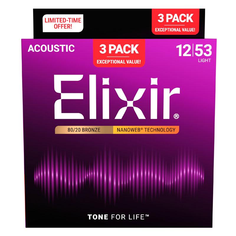 Elixir（エリクサー） Elixir Acoustic Guitar Strings Bronze 3Pack
