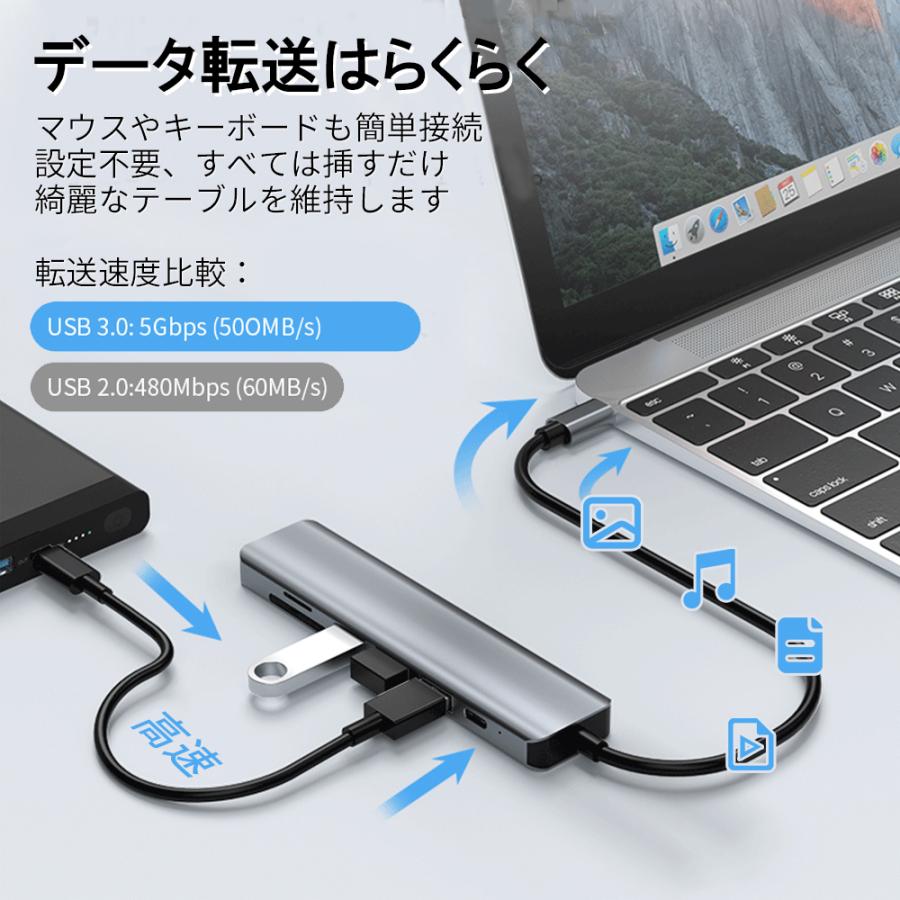 ドッキングステーション Type-C USBハブ 7ポート USB3.0 変換アダプター PD充電 ７in１ ハブ HDMI出力 USB3.0対応 SDカードリーダー TFカードリーダ | ブランド登録なし | 10