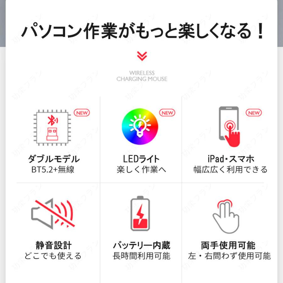 マウス ワイヤレスマウス 無線 充電式 Bluetooth 5.1 LED 光学式 超薄型 2.4GHz ワイヤレス ブルートゥース 高精度 小型 軽量 静音 高感度 | ブランド登録なし | 16