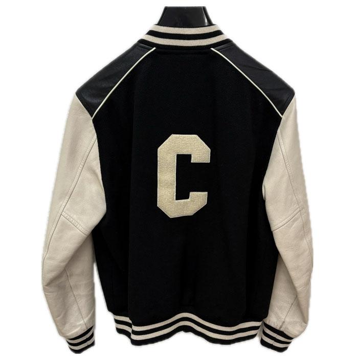 22SS CELINE 袖レザー スタジャン バックロゴ ブルゾン 48 CELINE スタジャン 48