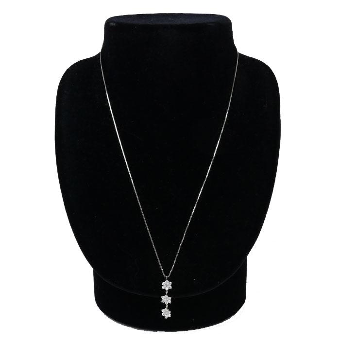 Pt850プラチナ 3列 フラワーモチーフ ネックレス ダイヤモンド  