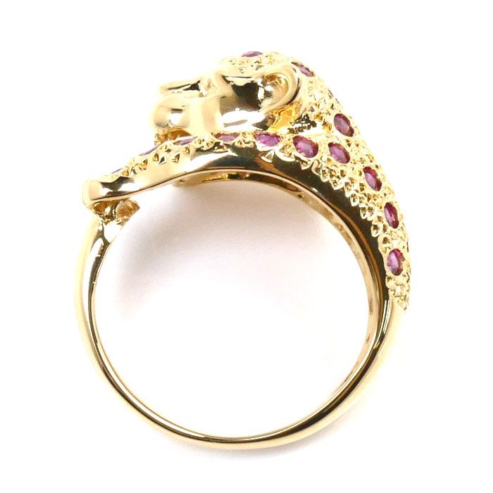 パンサー モチーフ K18 ルビー ダイヤモンド リング 18金 K18 ゴールド ルビー 0.78ct ダイヤモンド 0.01ct 指輪 パンサー