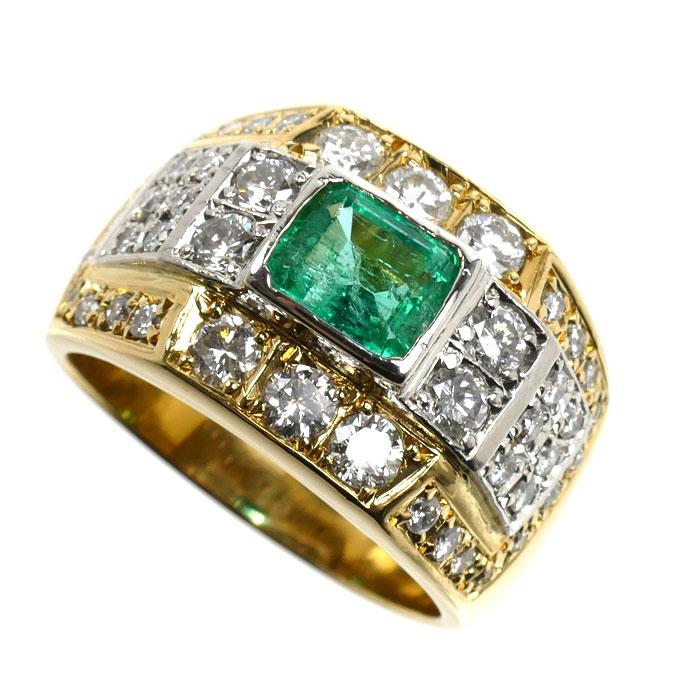 K18YG イエローゴールド Pt900プラチナ リング・指輪 エメラルド1.34ct 