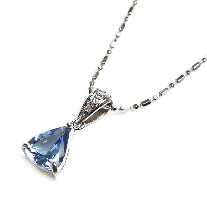 K18WG ホワイトゴールド ネックレス アクアマリン0.70ct ダイヤモンド  
