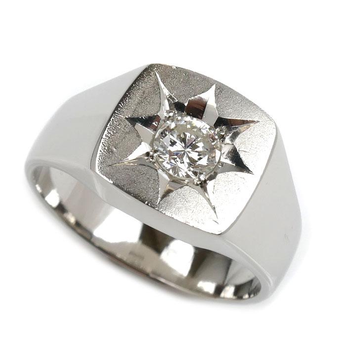 Pt850プラチナ 印台 リング・指輪 ダイヤモンド0.43ct 18.5号 14.1g