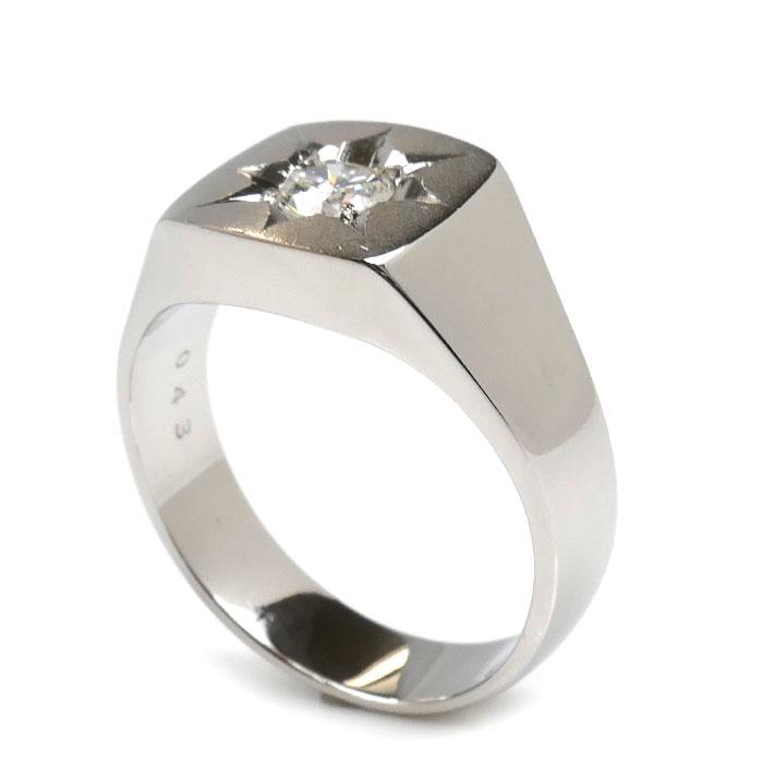Pt850 リング Pt850プラチナ 印台 リング・指輪 ダイヤモンド0.43ct 18.5号 14.1g