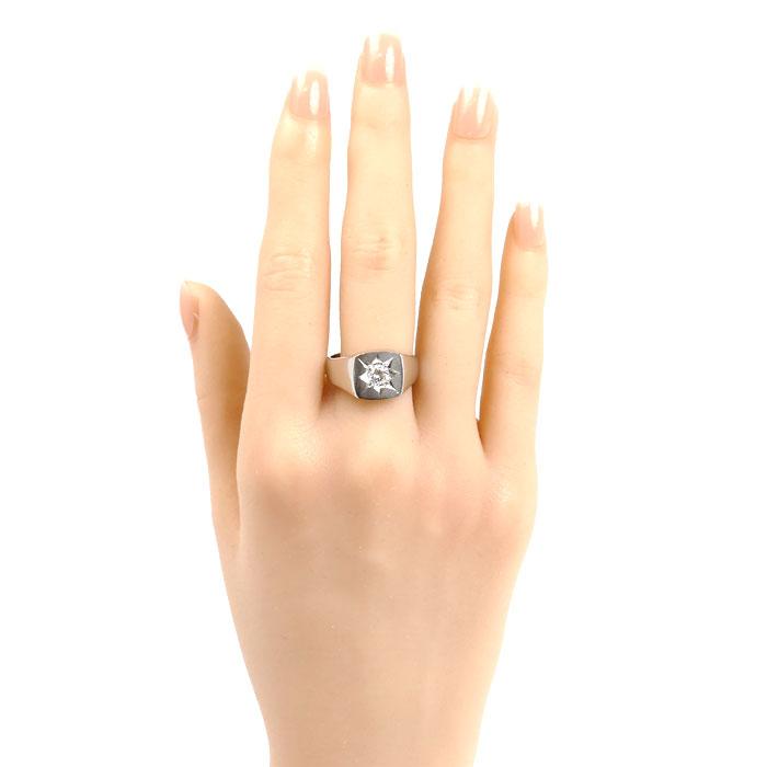 Pt850プラチナ 印台 リング・指輪 ダイヤモンド0.43ct 18.5号 14.1g