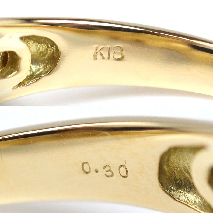 K18YG イエローゴールド 馬蹄 リング・指輪 ダイヤモンド0.30ct 17号 