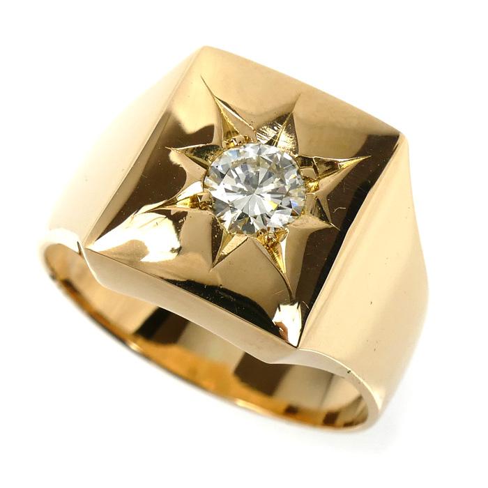 K18YG イエローゴールド 印台 リング・指輪 ダイヤモンド0.45ct 19.5号