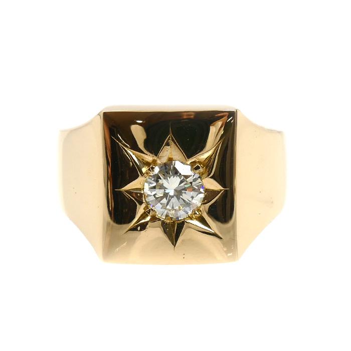 K18YG イエローゴールド 印台 リング・指輪 ダイヤモンド0.45ct 19.5号