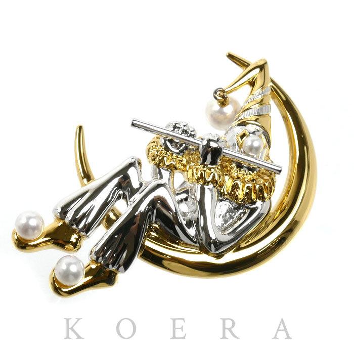 MIKIMOTO（ミキモト） シルバー GP ピエロonムーン ブローチ アコヤ