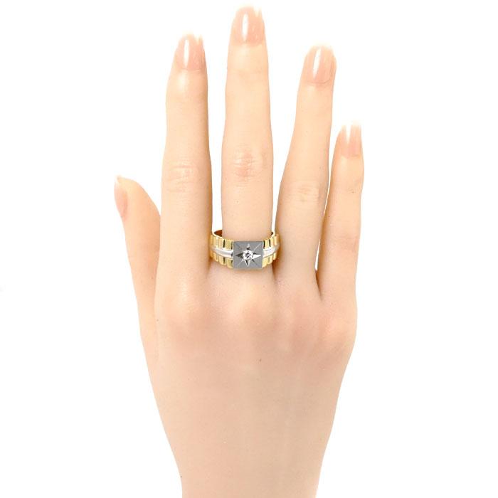 K18YG/Pt900 ダイヤ リング・指輪 ダイヤモンド0.13ct 20号 9.6g 