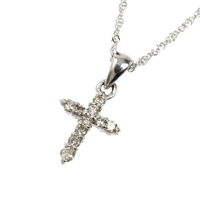 K18WG ホワイトゴールド クロス ネックレス ダイヤモンド0.10ct 1.2g