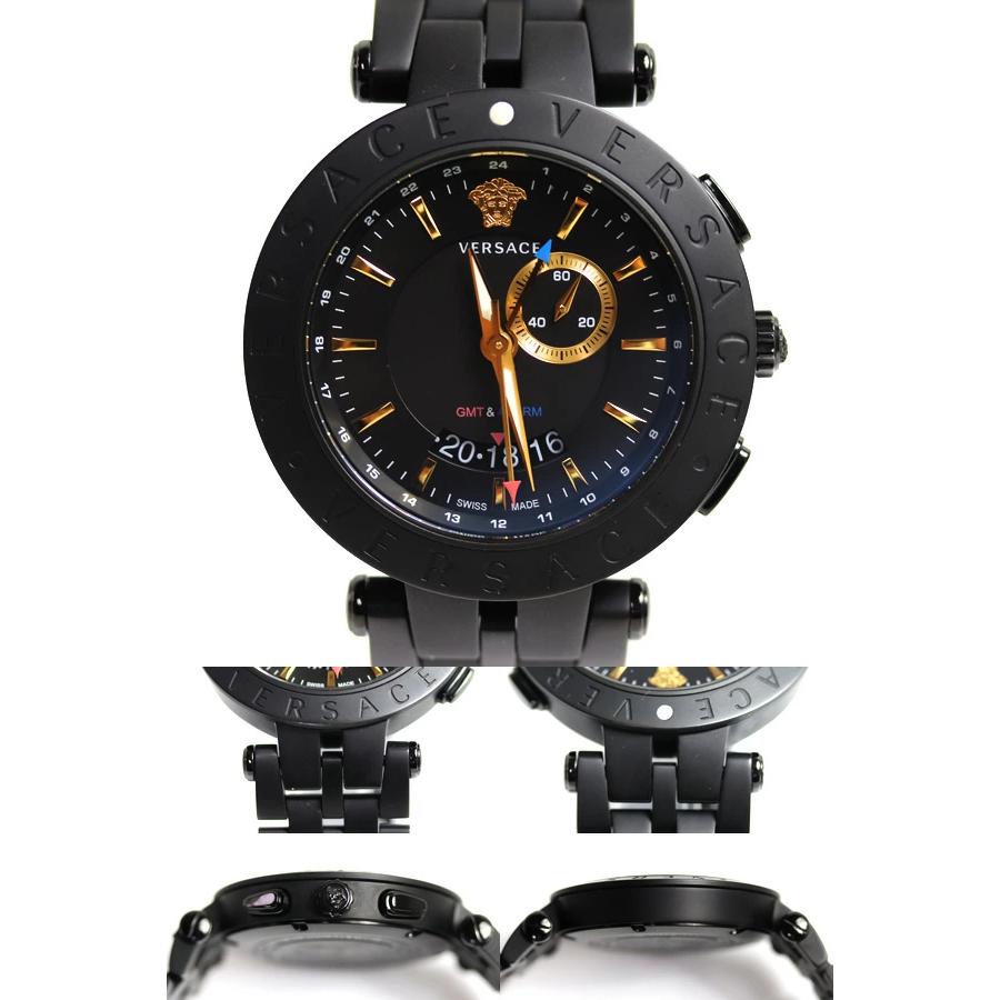 ヴェルサーチ VERSACE 腕時計 VレースGMTアラーム 黒文字盤  