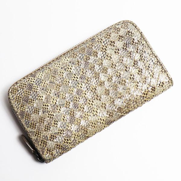目玉 送料無料 ボッテガヴェネタ Bottega Veneta パイソン イントレチャート ラウンドジップ長財布 中古 質屋出店 流行に Www Yalaphone Com