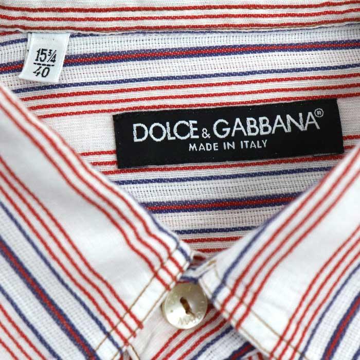 DOLCE&GABBANA ドルチェアンドガッバーナ ストライプ 長袖シャツ レッド マルチ 65106T 40 メンズ 中古｜koera｜08