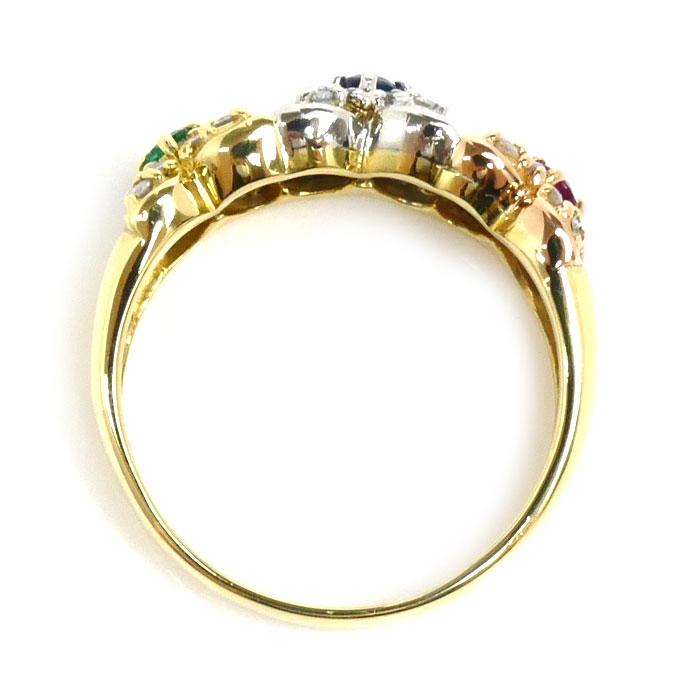K18YG/Pt900 リング・指輪 ルビー0.07ct サファイア0.09ct エメラルド  