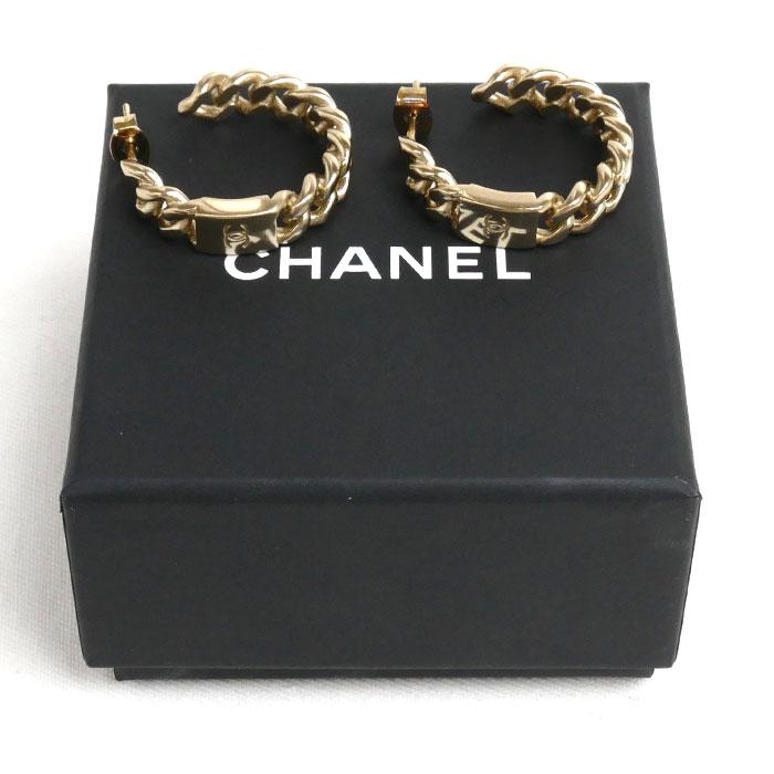 CHANELシャネルメタル ココマークフープ ピアス チェーンフープ B15 P