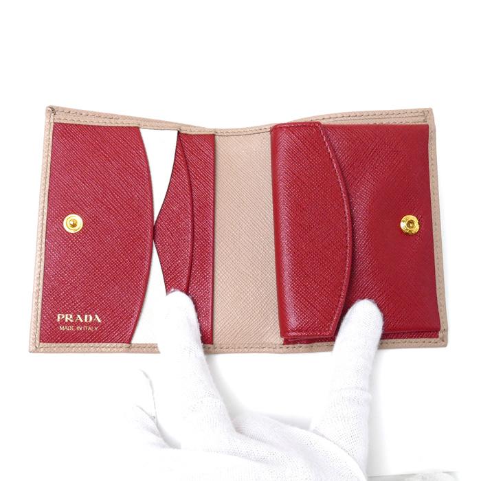 PRADA プラダ サフィアーノ MULTICOLOR 二つ折り財布 ベージュ レッド  
