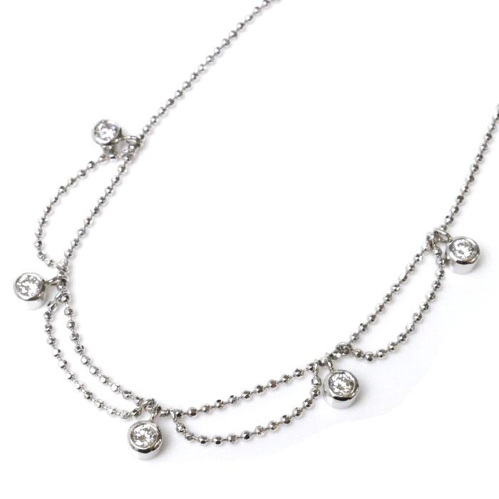 Pt850プラチナ ダイヤ ネックレス ダイヤモンド0.35ct 5.5g 42cm 5P  