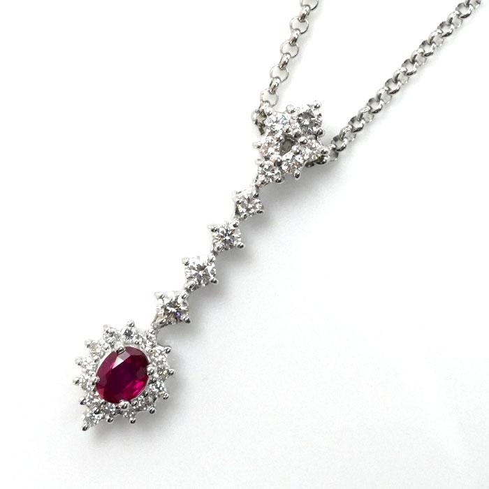PT900/850ルビーダイヤモンドネックレスペンダント約40cm