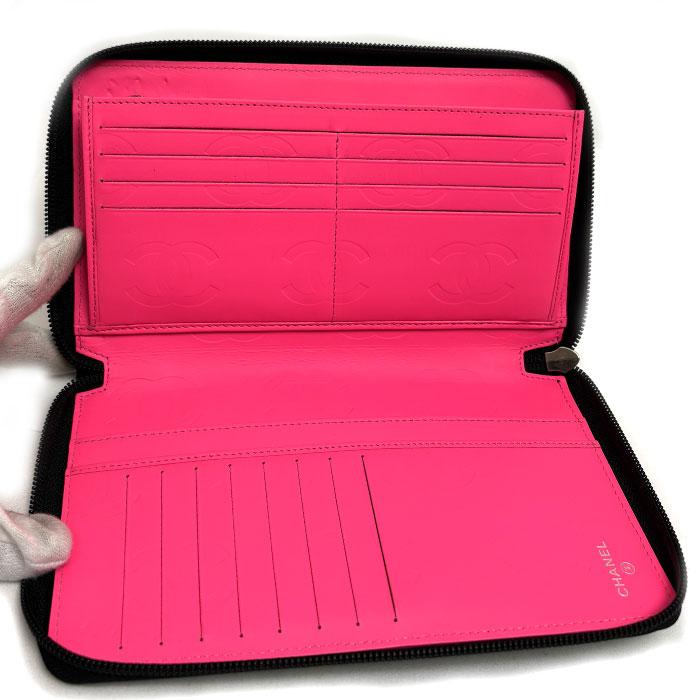 CHANEL シャネル カンボンライン 長財布 ラウンドファスナー ブラック  