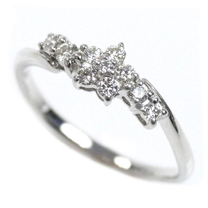 K18WG ホワイトゴールド 花 リング・指輪 ダイヤモンド0.20ct 11号 1.9 