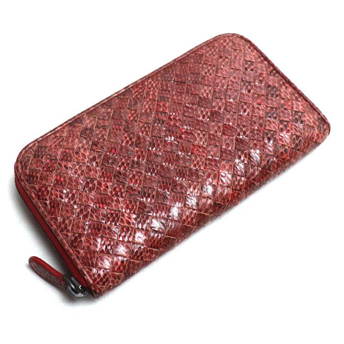 BOTTEGAVENETA ボッテガヴェネタ 長財布 ラウンドファスナー レッド系 114076 パイソン ユニセックス【中古】 BOTTEGAVENETA ボッテガヴェネタ 長財布 ラウンドファスナー レッド系