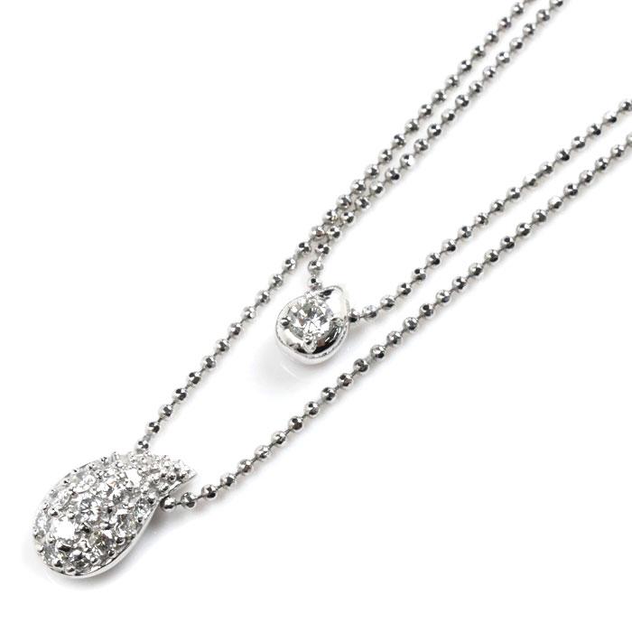 Pt900/850 2連 雫 ネックレス ボール ダイヤモンド0.22ct/0.08ct