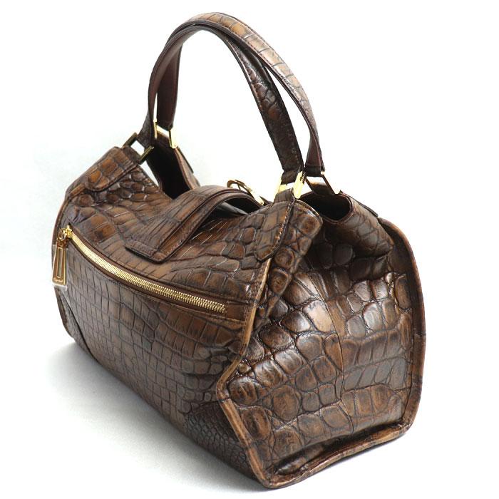 LEATHER JEWELS クロコダイル JRA認定 ハンドバッグ ブラウン