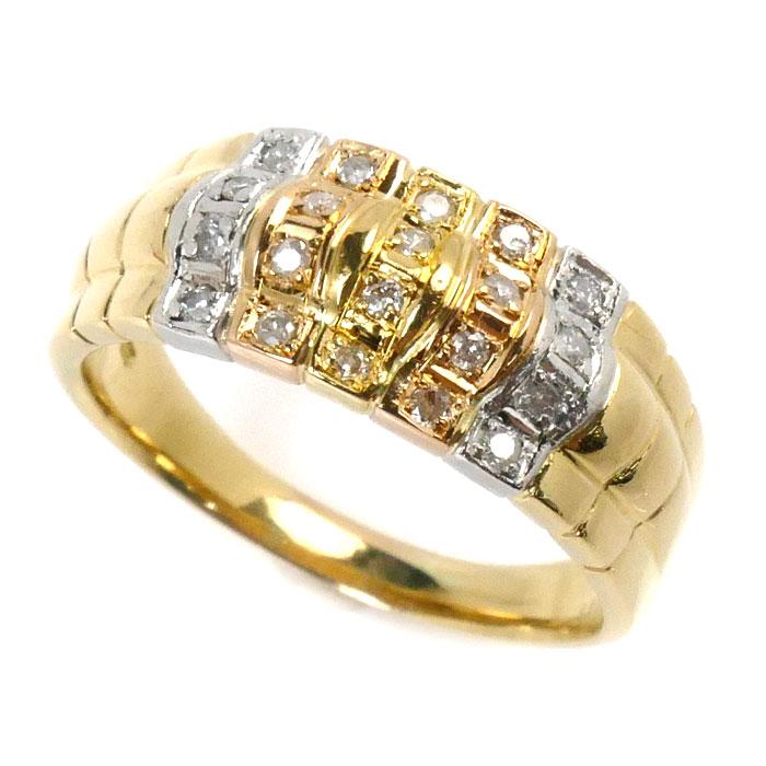 K18YG/PG/Pt900 リング・指輪 ダイヤモンド0.18ct 18号 6.5g  